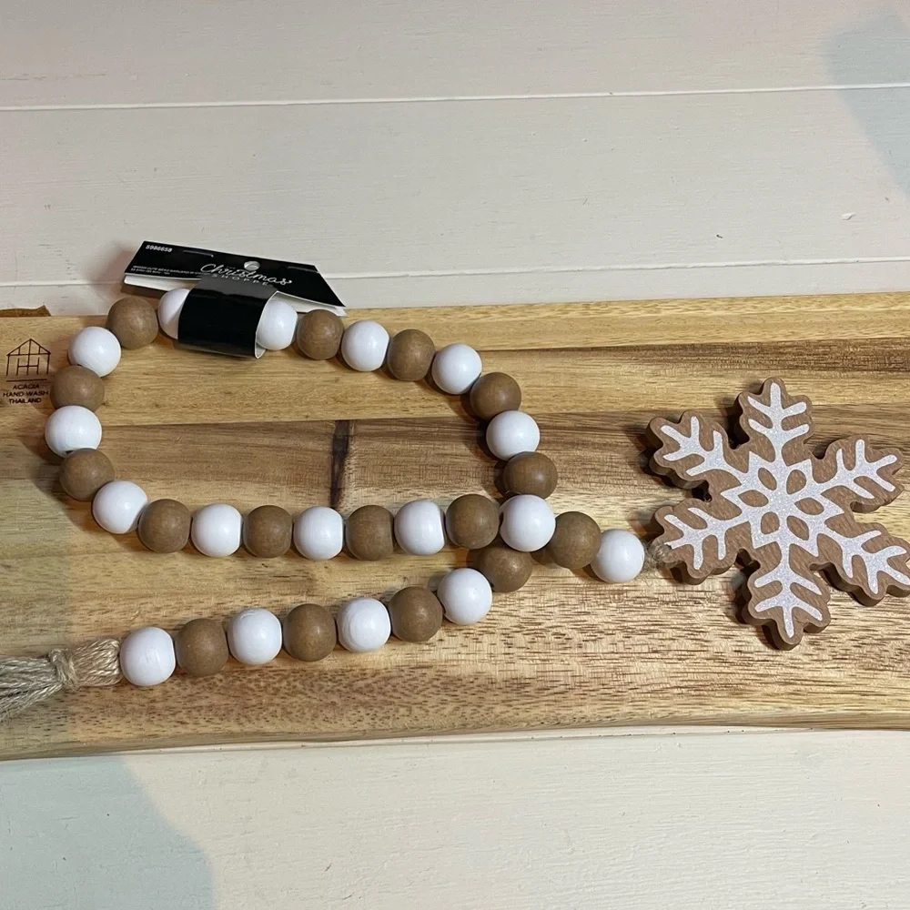 Winter Wooden Beads Tier Tray Decor 34”